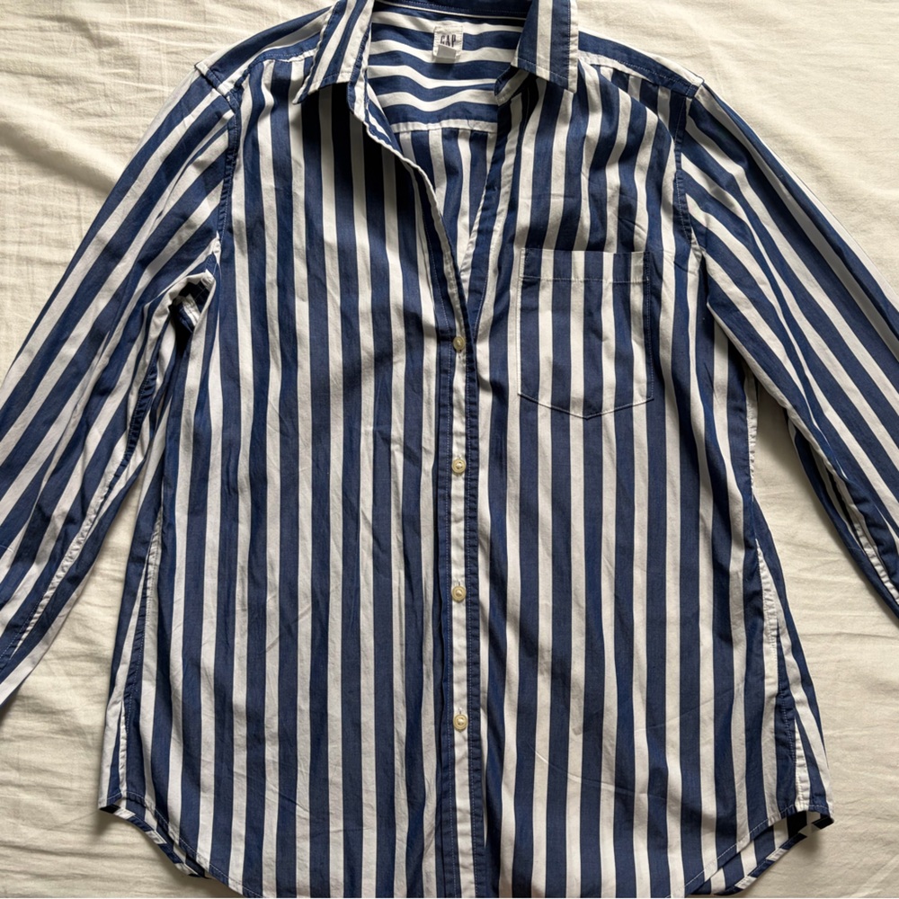 GAP Navy and White Striped Shirt Beach Coverup